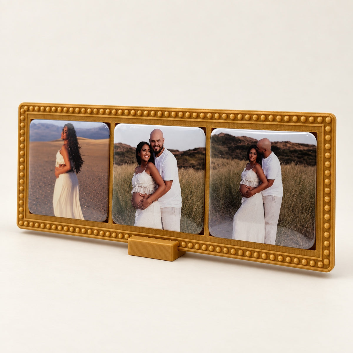 Cadre perlé YVAR avec 3 magnets photo, vue en angle